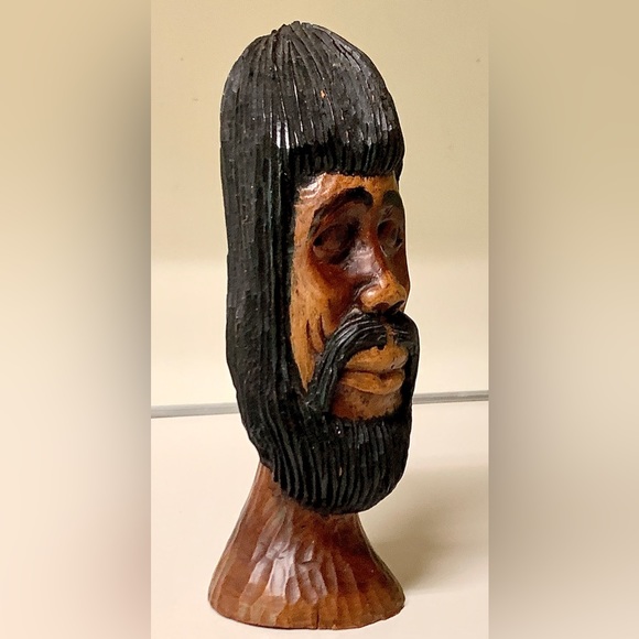 Vintage Solid Hand Carved Lignum Vitae Jamaican Bearded Rastafarian Statue Bust - Picture 7 of 15